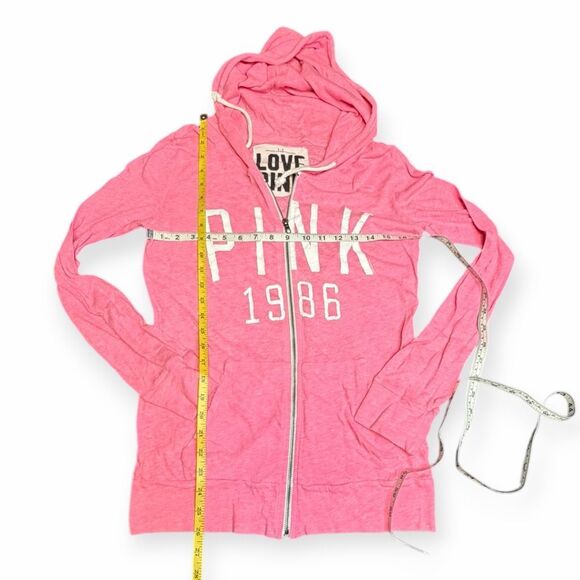 PINK VICTORIA’S SECRET Women’s Pink Long Sleeve Zip Hoodie 1986 Size Small - Picture 4 of 4